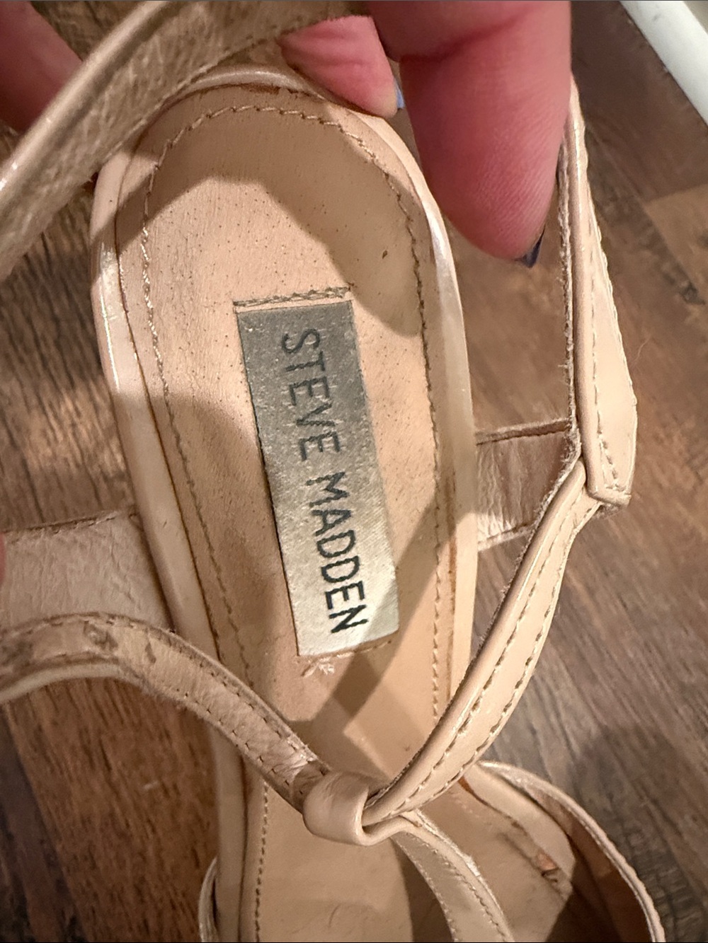 Steve Madden Nude Patent Cork Wedge Sandals with Ankle Strap - Picture 2 of 4